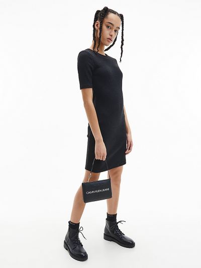 Calvin Klein Ruhák HU803818 | Calvin Klein Stretch Rib Bodycon Női Ruha Fekete